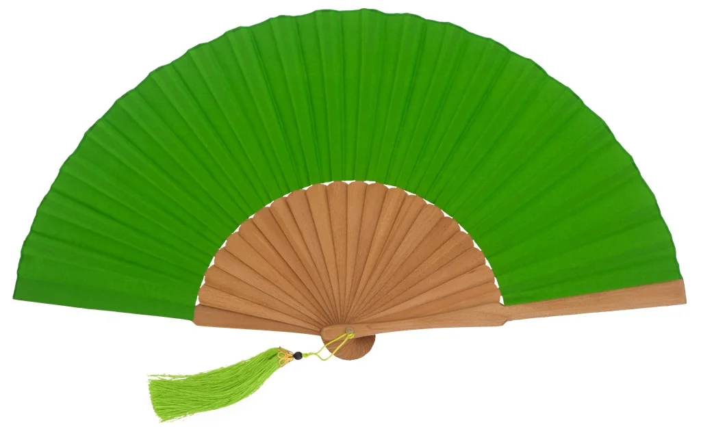 NORDET - Éventail pompon vert pomme en bois d'érable